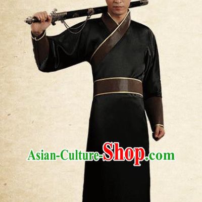Traditional Chinese Stage Performance Costume Ancient Han Dynasty Swordsman Black Robe for Men