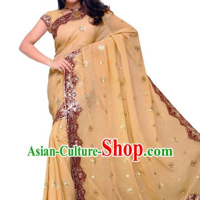 Traditional Asian India Stage Performance Costume Hindustan Indian National Yellow Dress Clothing for Women