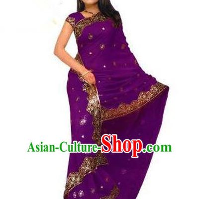 Traditional Asian India Stage Performance Costume Hindustan Indian National Purple Dress Clothing for Women