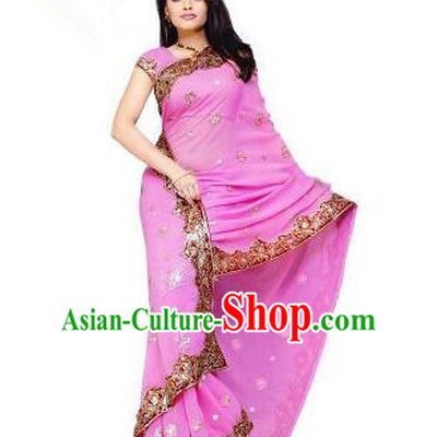 Traditional Asian India Stage Performance Costume Hindustan Indian National Pink Dress Clothing for Women