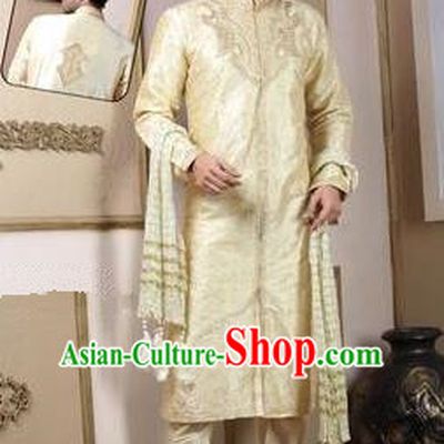 Traditional Asian India Stage Performance Golden Costume Hindustan Indian Prince National Clothing for Men