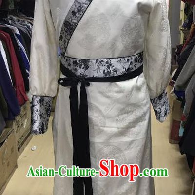Traditional Chinese Stage Performance Costume Ancient Ming Dynasty Swordsman White Robe for Men