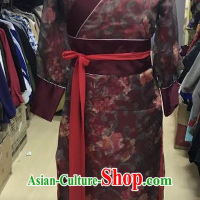 Traditional Chinese Stage Performance Costume Ancient Ming Dynasty Swordsman Red Robe for Men