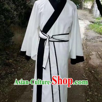 Traditional Chinese Stage Performance Costume Ancient Han Dynasty Scholar White Robe for Men