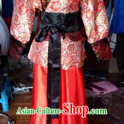 Traditional China Ancient Han Dynasty Royal Princess Costume Red Hanfu Curving-front Robe for Women