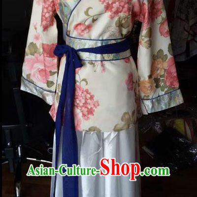 Traditional China Ancient Han Dynasty Royal Princess Costume Printing Hanfu Curving-front Robe for Women