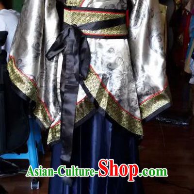 Traditional China Ancient Han Dynasty Royal Princess Costume Hanfu Grey Curving-front Robe for Women