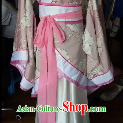 Traditional China Ancient Han Dynasty Royal Princess Costume Hanfu Pink Curving-front Robe for Women