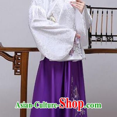 Traditional China Ancient Ming Dynasty Princess Costume Hanfu White Blouse and Purple Skirt for Women