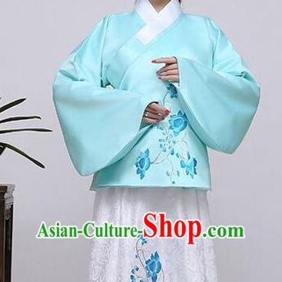 Traditional China Ancient Ming Dynasty Princess Costume Hanfu Blue Blouse and White Skirt for Women
