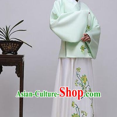 Traditional China Ancient Ming Dynasty Princess Costume Hanfu Green Blouse and White Skirt for Women