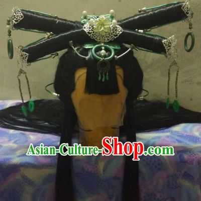 Traditional China Ancient Cosplay Swordswoman Hair Accessories Wig and Hairpins for Women