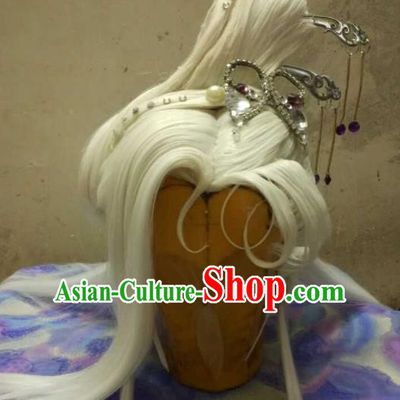 Traditional China Ancient Cosplay Princess Swordswoman Wig and Hair Accessories for Women
