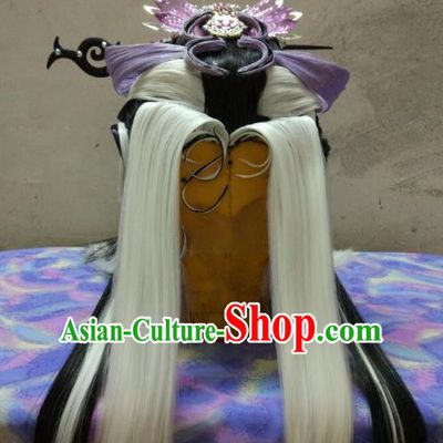 Traditional China Ancient Cosplay Swordswoman Wig and Hair Accessories Headwear for Women