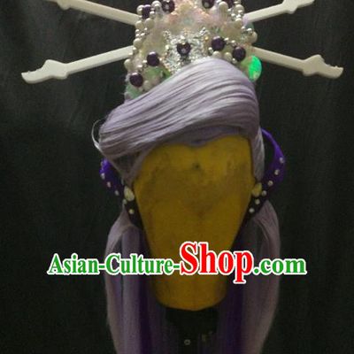 Traditional China Ancient Cosplay Princess Swordswoman Wig and Hair Accessories Hairpins