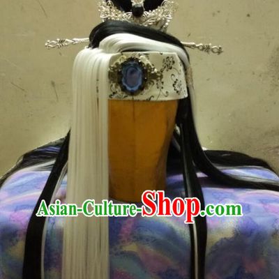 Traditional China Ancient Cosplay Swordsman Hair Accessories Wig and Hairpins for Men