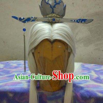 Traditional China Ancient Cosplay Swordsman Hair Accessories Wig and Hairdo Crown for Men