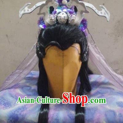 Traditional China Ancient Cosplay Swordsman Hair Accessories Wig and Hairpins for Women