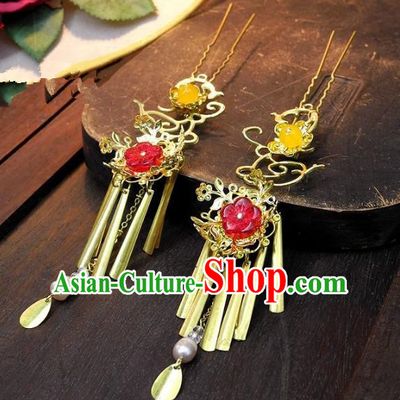 Chinese Handmade Classical Hair Accessories Ancient Wedding Hanfu Copper Hairpins for Women