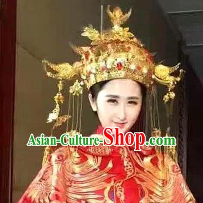 Chinese Handmade Classical Hair Accessories Ancient Wedding Hanfu Phoenix Coronet Headwear Hairpins for Women
