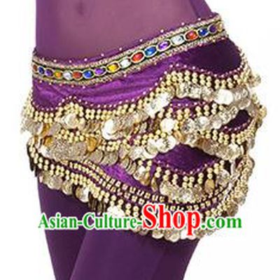 Traditional Asian Indian Belly Dance Waist Accessories Purple Waistband India National Dance Belts for Women