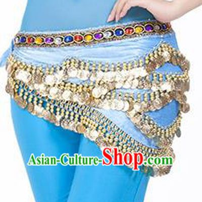 Traditional Asian Indian Belly Dance Waist Accessories Blue Waistband India National Dance Belts for Women