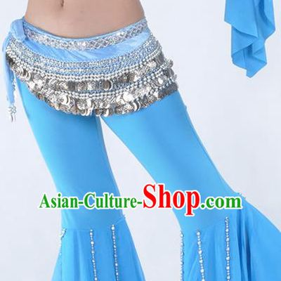 Asian Indian Belly Dance Argent Paillette Waistband Accessories India National Dance Blue Belts for Women