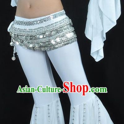 Asian Indian Belly Dance Argent Paillette Waistband Accessories India National Dance White Belts for Women