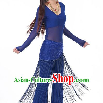 Asian Indian Belly Dance Deep Blue Costume Stage Performance India Raks Sharki Dress for Women