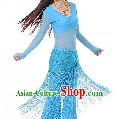 Asian Indian Belly Dance Blue Costume Stage Performance India Raks Sharki Dress for Women