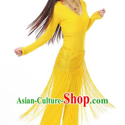 Asian Indian Belly Dance Yellow Costume Stage Performance India Raks Sharki Dress for Women
