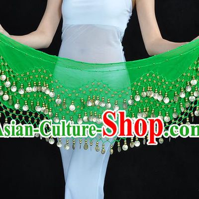 Asian Indian Belly Dance Green Silk Waistband Accessories India Raks Sharki Belts for Women