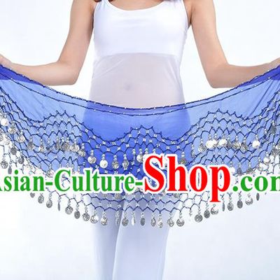 Asian Indian Belly Dance Argent Paillette Royalblue Silk Waistband Accessories India Raks Sharki Belts for Women