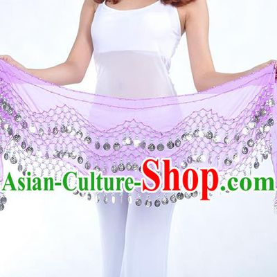 Asian Indian Belly Dance Argent Paillette Lilac Silk Waistband Accessories India Raks Sharki Belts for Women