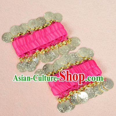 Oriental Indian Belly Dance Accessories Rosy Bracelets India Stage Performance Golden Coin Bangle for Women