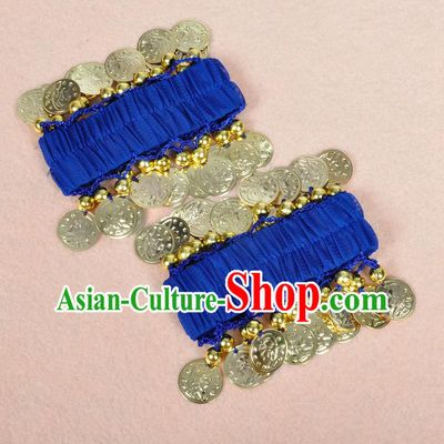 Oriental Indian Belly Dance Accessories Royalblue Bracelets India Stage Performance Golden Coin Bangle for Women