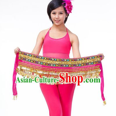 Asian Indian Belly Dance Rosy Waistband Accessories India Raks Sharki Diamante Belts for Women