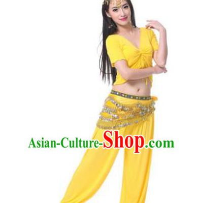 Asian Indian Belly Dance Costume Stage Performance Yellow Outfits, India Raks Sharki Dress for Women
