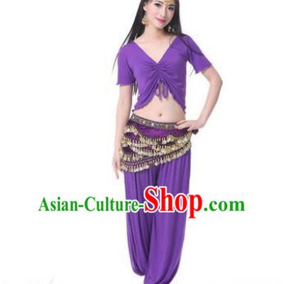 Asian Indian Belly Dance Costume Stage Performance Purple Outfits, India Raks Sharki Dress for Women