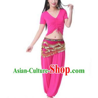 Asian Indian Belly Dance Costume Stage Performance Rosy Outfits, India Raks Sharki Dress for Women
