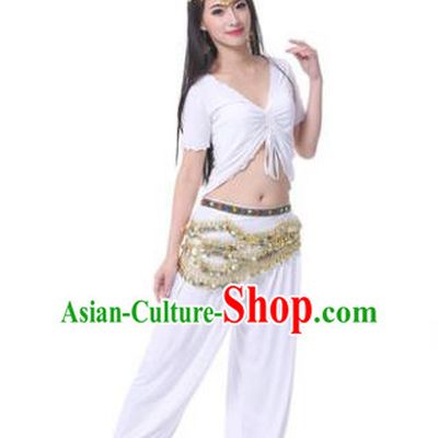 Asian Indian Belly Dance Costume Stage Performance White Outfits, India Raks Sharki Dress for Women