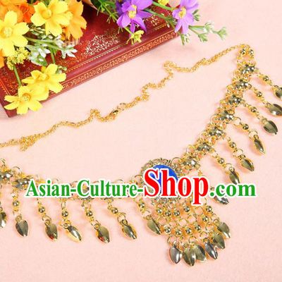 Asian Indian Belly Dance Accessories Necklace India National Dance Blue Crystal Necklet for Women