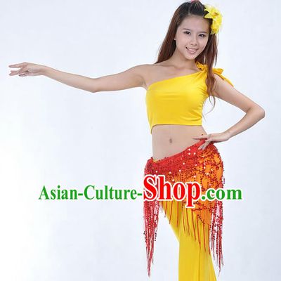 Asian Indian Belly Dance Paillette Red Buttocks Scarf Waistband India Raks Sharki Belts for Women