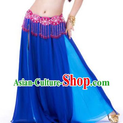 Asian Indian Belly Dance Costume Stage Performance Royalblue Skirt, India Raks Sharki Slit Dress for Women