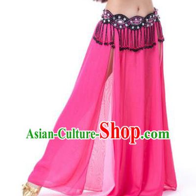 Asian Indian Belly Dance Costume Stage Performance Rosy Skirt, India Raks Sharki Slit Dress for Women