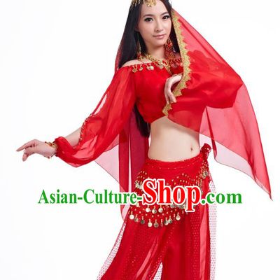 Asian Indian Belly Dance Hair Accessories Frontlet and Red Veil for Women