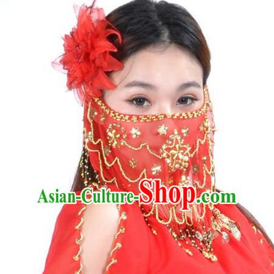 Asian Indian Belly Dance Red Veil India National Dance Mask Veil for Women