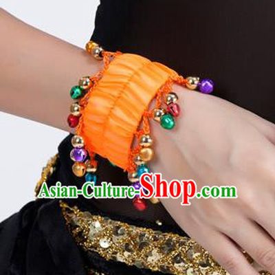 Oriental Indian Belly Dance Accessories Orange Bracelets India Raks Sharki Bells Bangle for Women
