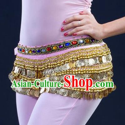 Asian Indian Belly Dance Paillette Pink Waist Chain Tassel Waistband India Raks Sharki Belts for Women