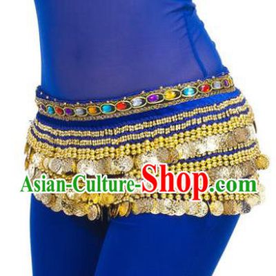 Asian Indian Belly Dance Paillette Royalblue Waist Chain Tassel Waistband India Raks Sharki Belts for Women
